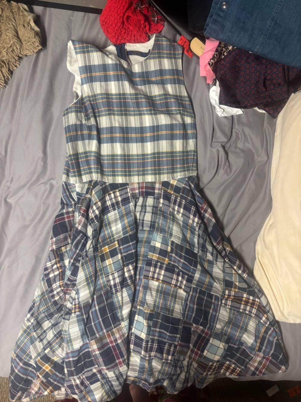 Ralph Lauren Multi-Blue Plaid Sleeveless Cotton Dress